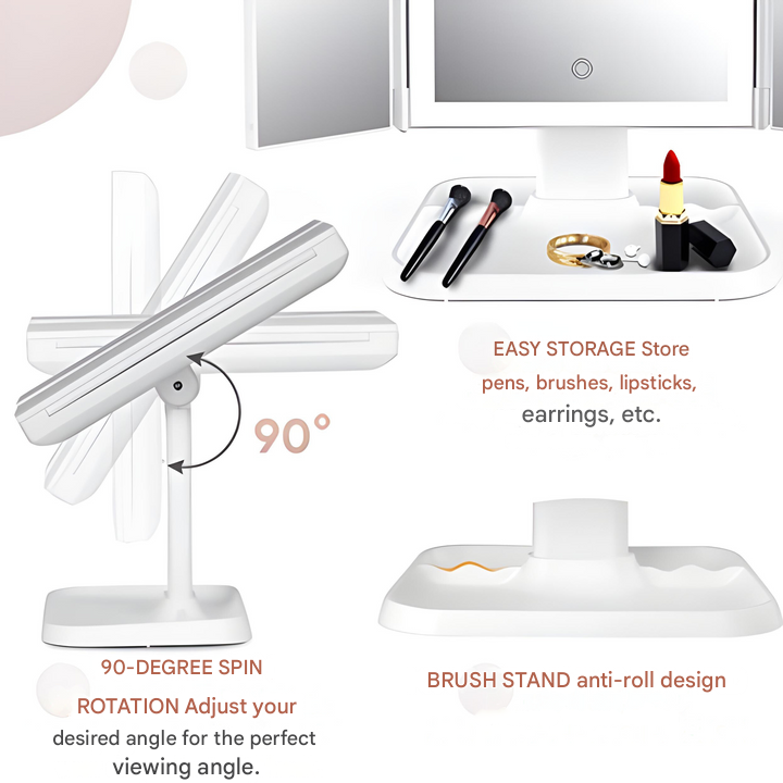 LED Vanity Mirror with Magnification Adjustable Lights and Foldable Storage Base - Image 5