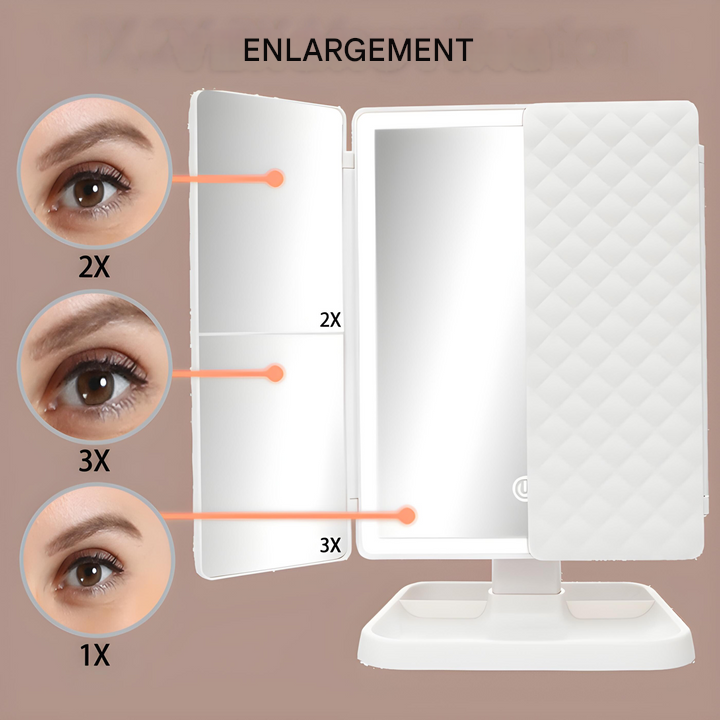 LED Vanity Mirror with Magnification Adjustable Lights and Foldable Storage Base - Image 6