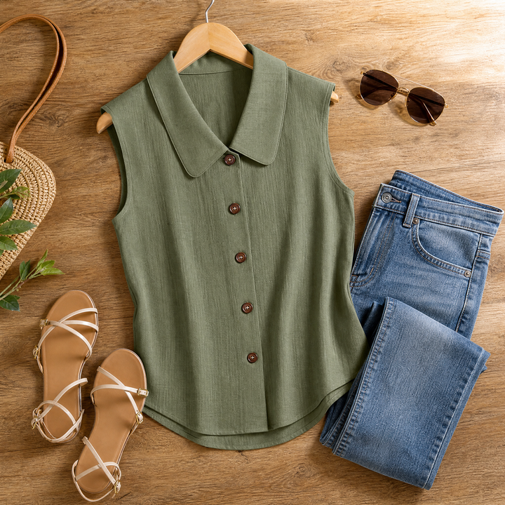 Women's Sleeveless Button Front Blouse