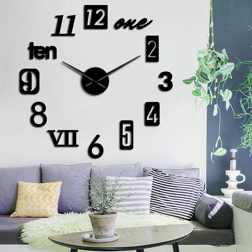 Long Wall Clock with Modern 3D Adhesive Numbers and Silent Quartz Mechanism - Image 1