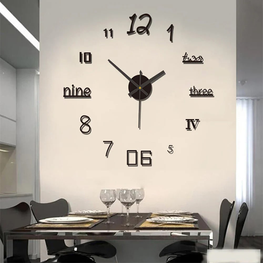 Long Wall Clock with Modern 3D Adhesive Numbers and Silent Quartz Mechanism - Image 2