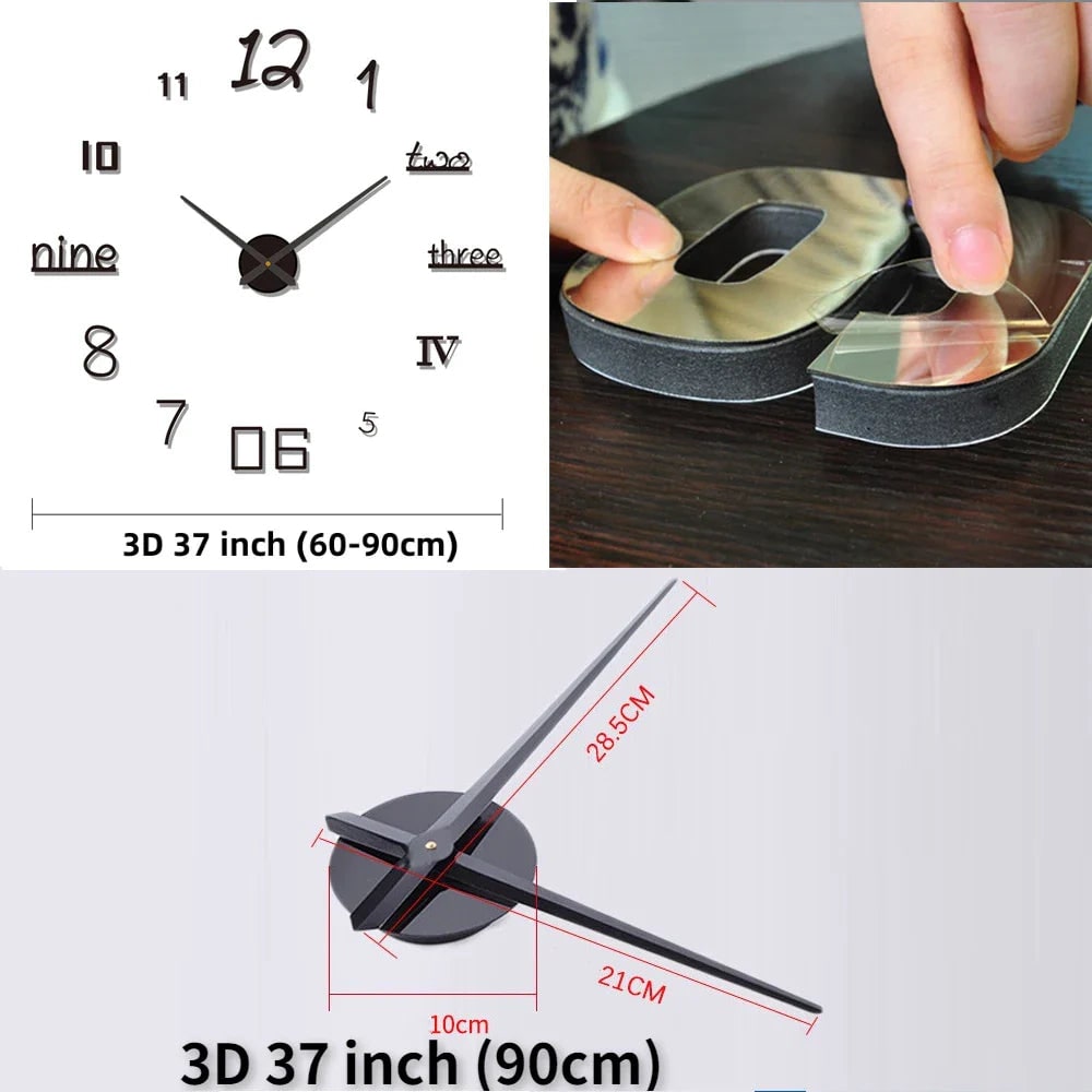 Long Wall Clock with Modern 3D Adhesive Numbers and Silent Quartz Mechanism - Image 3