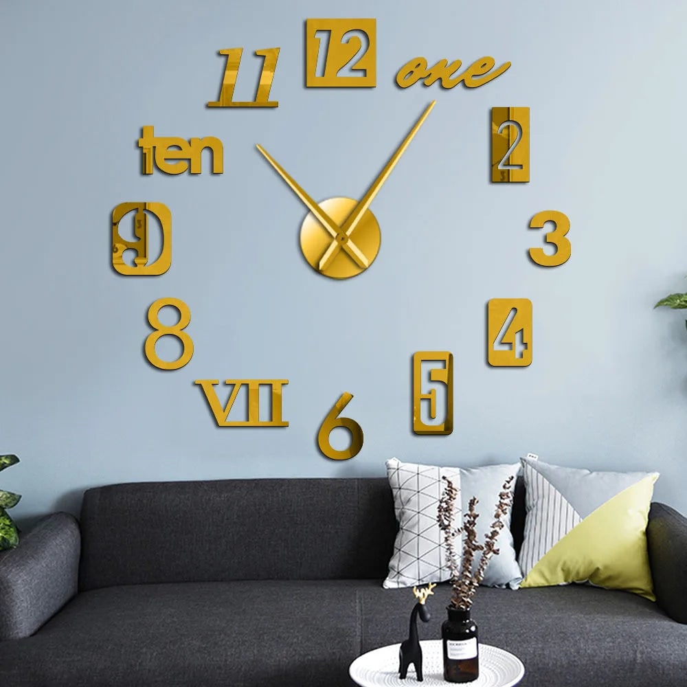 Long Wall Clock with Modern 3D Adhesive Numbers and Silent Quartz Mechanism - Image 4