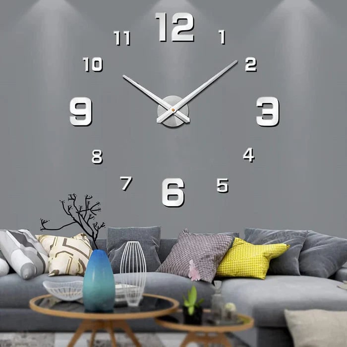 Long Wall Clock with Modern 3D Adhesive Numbers and Silent Quartz Mechanism - Image 6
