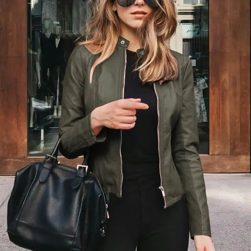 Women's PU Leather Slim Fit Jacket