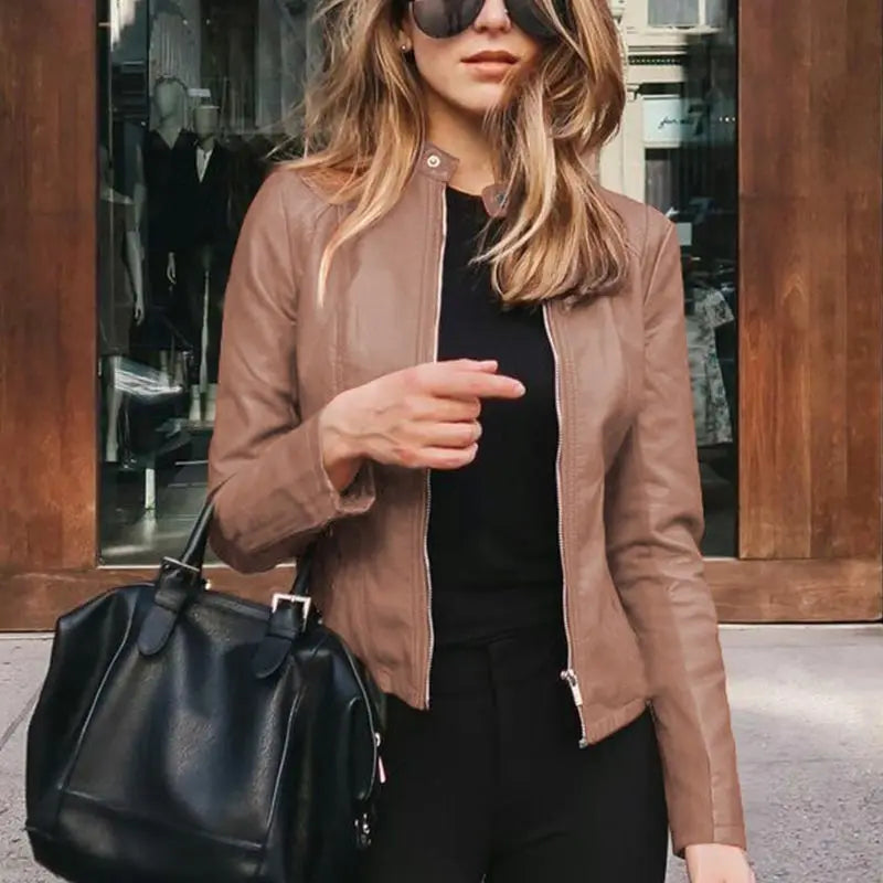 Women's PU Leather Slim Fit Jacket