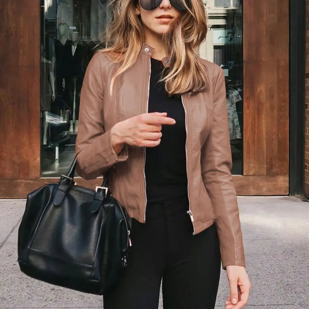 Women's PU Leather Slim Fit Jacket