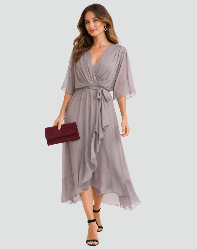 Women's Wedding Guest Wrap Midi Dress