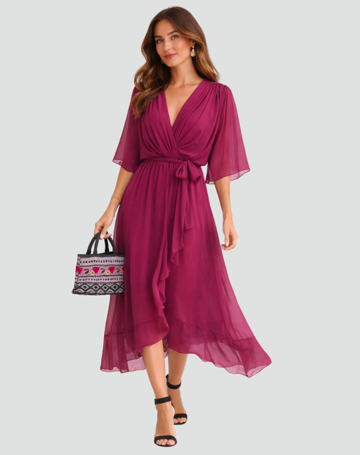 Women's Wedding Guest Wrap Midi Dress