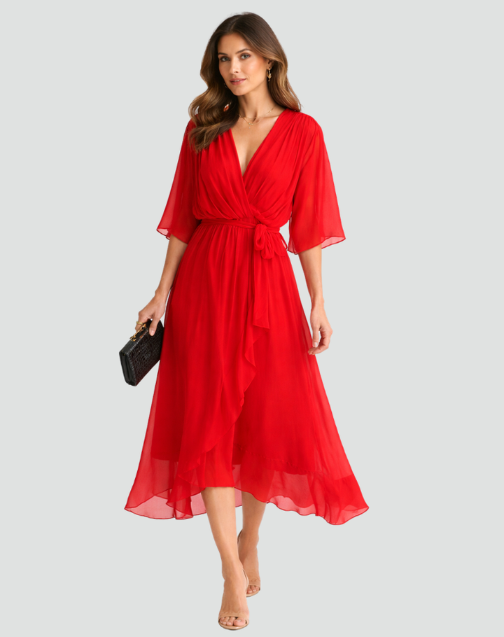 Women's Wedding Guest Wrap Midi Dress
