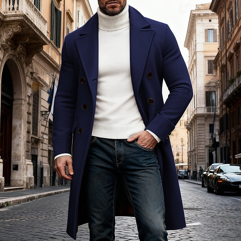 Men's Double Breasted Long Overcoat