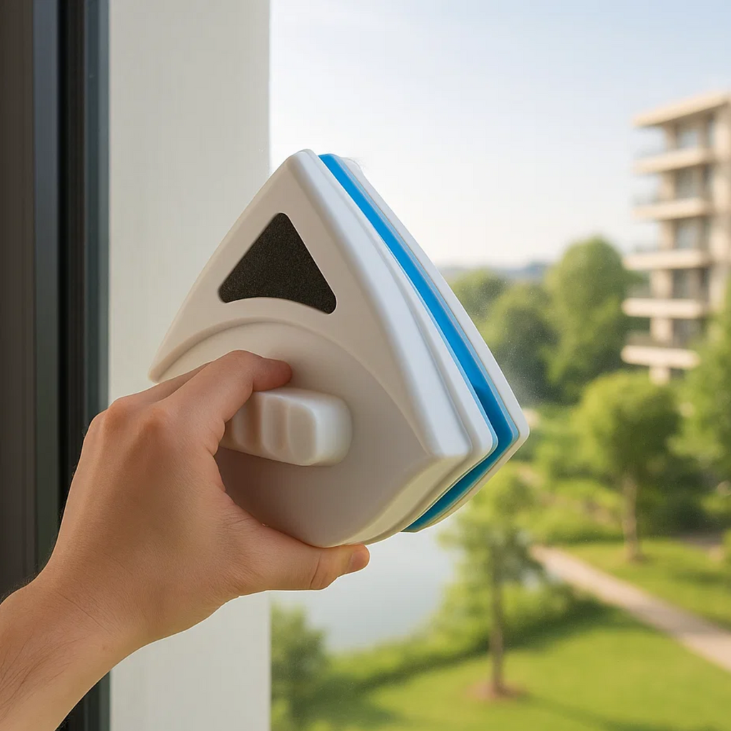 Magnetic Window Cleaner with Double-Sided Squeegee and Safety Rope - Image 1
