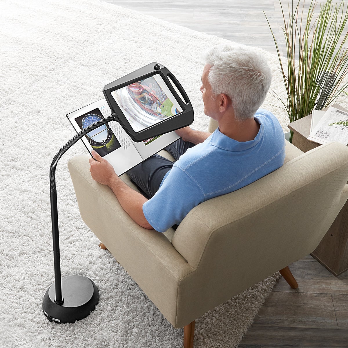 Magnifying Floor Lamp with Flexible Gooseneck and Adjustable LED Lighting for Reading - Image 1