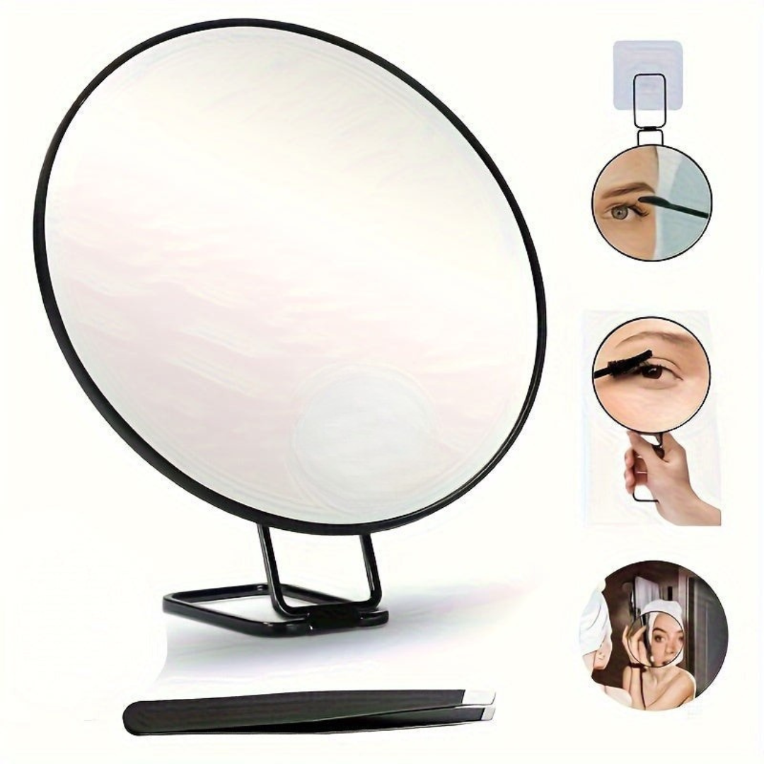 Magnifying Vanity Mirror with Foldable Stand and Handheld Tweezers - Image 1