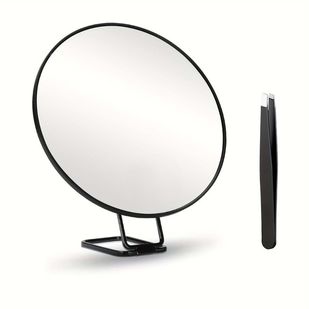 Magnifying Vanity Mirror with Foldable Stand and Handheld Tweezers - Image 5