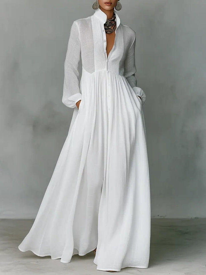 Women's Linen Blend Maxi Shirt Dress