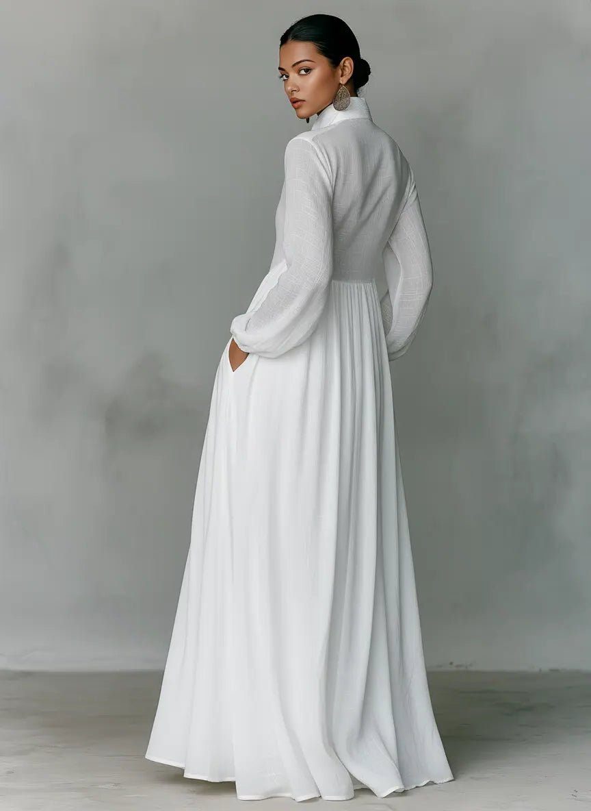 Women's Linen Blend Maxi Shirt Dress