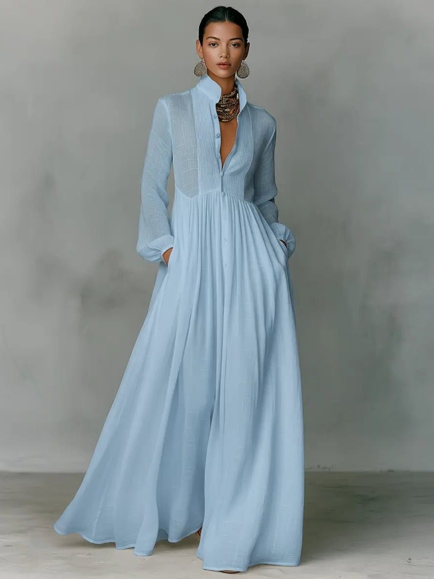Women's Linen Blend Maxi Shirt Dress