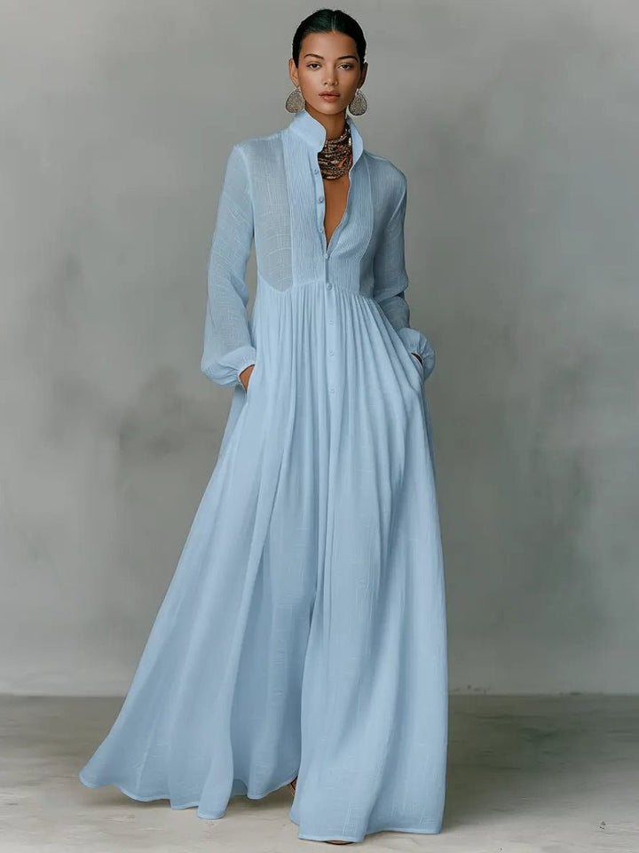 Women's Linen Blend Maxi Shirt Dress