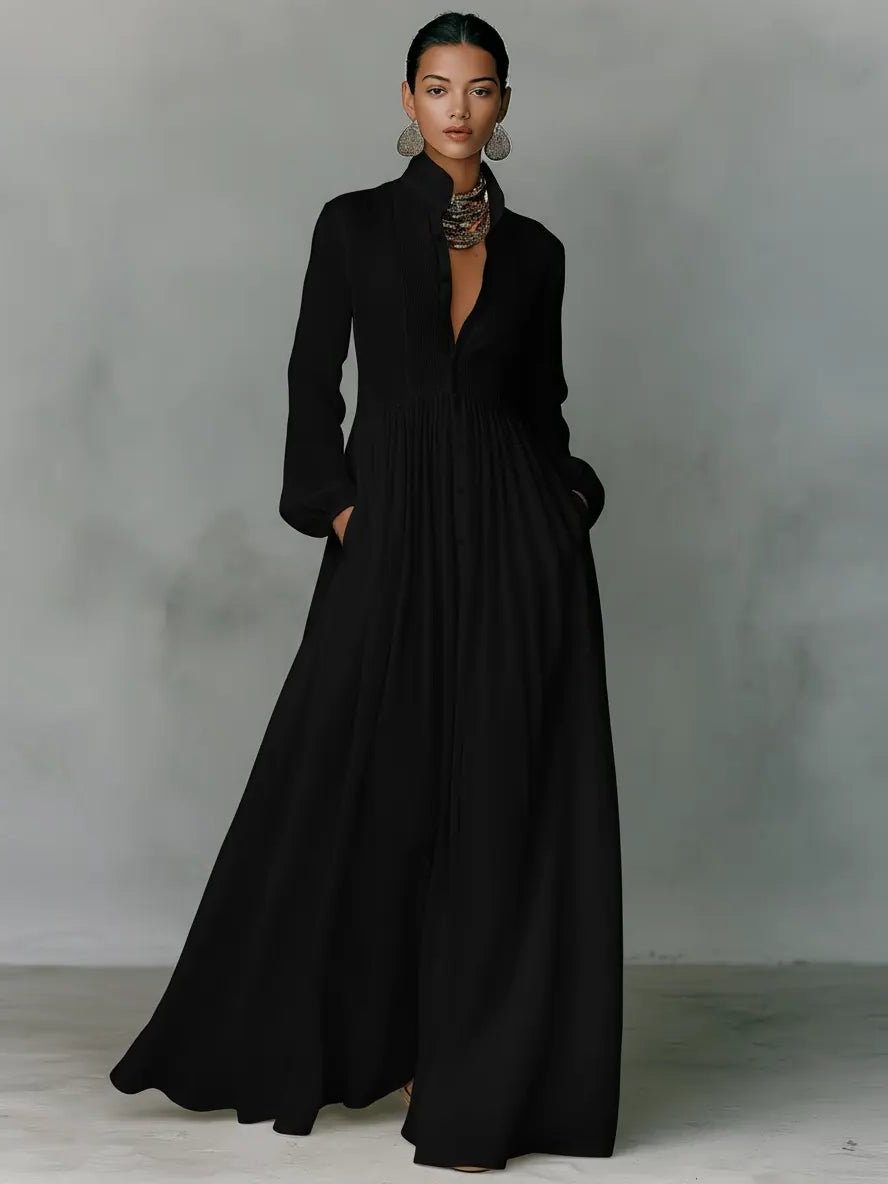Women's Linen Blend Maxi Shirt Dress