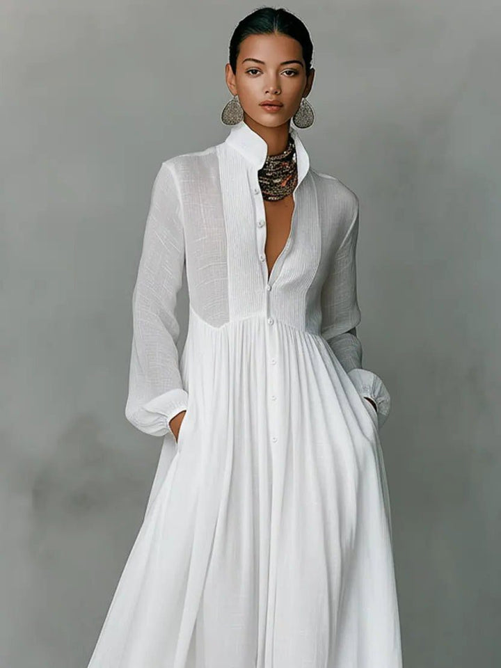 Women's Linen Blend Maxi Shirt Dress
