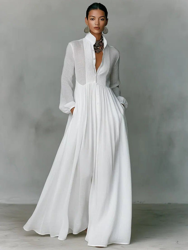 Women's Linen Blend Maxi Shirt Dress
