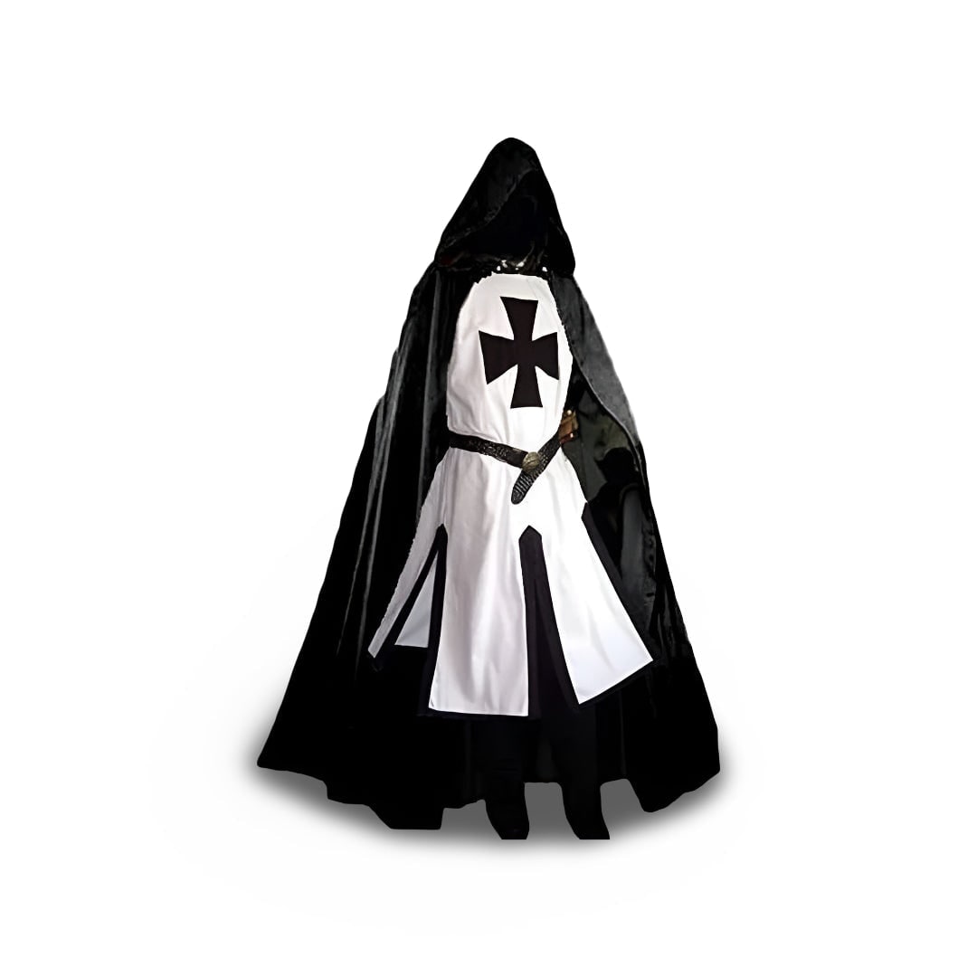 Medieval Knight Costume Tunic with Templar Cross and Hooded Cloak for Cosplay - Image 10