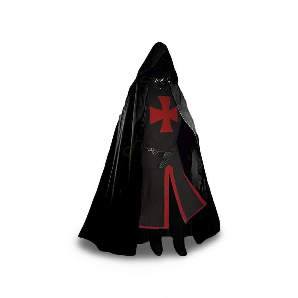 Medieval Knight Costume Tunic with Templar Cross and Hooded Cloak for Cosplay - Image 4