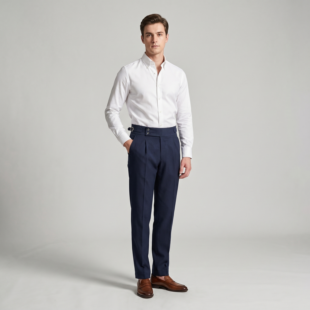 Men's High Waist Double Pleat Trousers