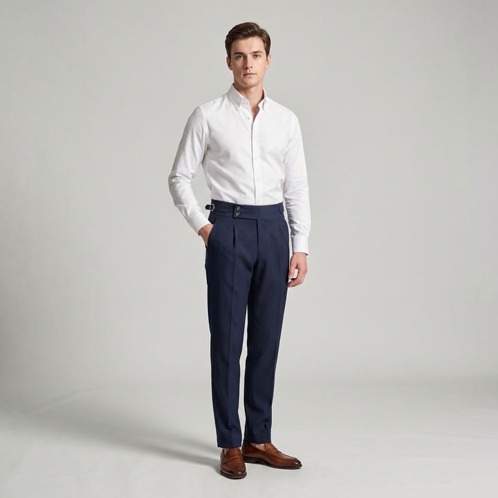 Men's High Waist Double Pleat Trousers