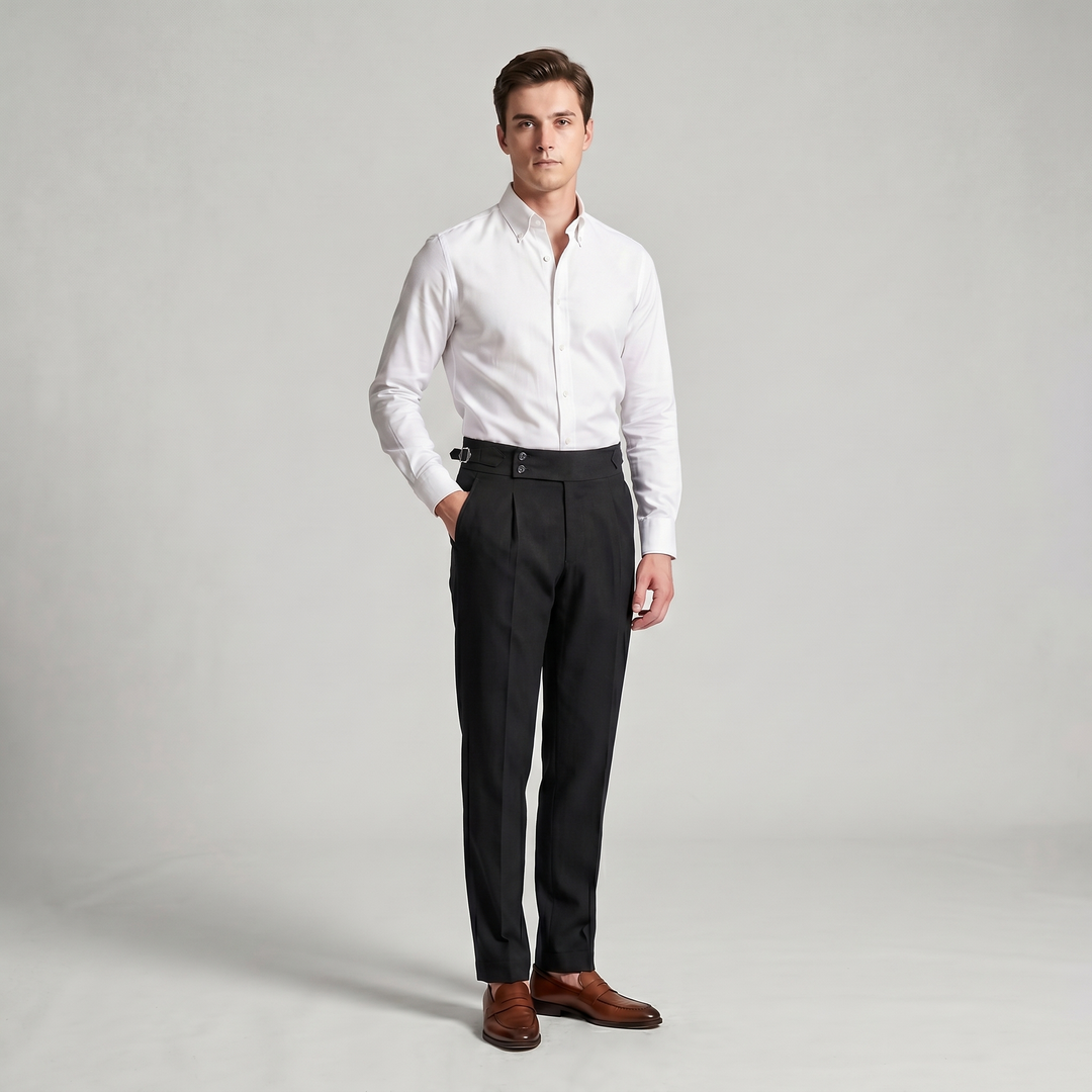 Men's High Waist Double Pleat Trousers