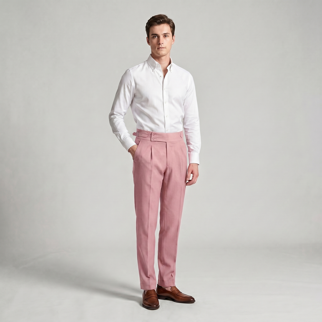 Men's High Waist Double Pleat Trousers