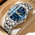 Men's Analog Watch with Day Date Window Faceted Bezel and Metal Link Bracelet - Image 6