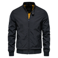 Men's Bomber Jacket with Stand Collar Full Zip Front and Side Pockets - Image 1