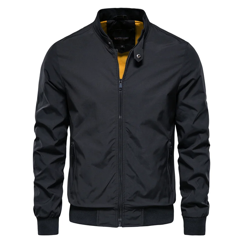 Men's Bomber Jacket with Stand Collar Full Zip Front and Side Pockets - Image 1