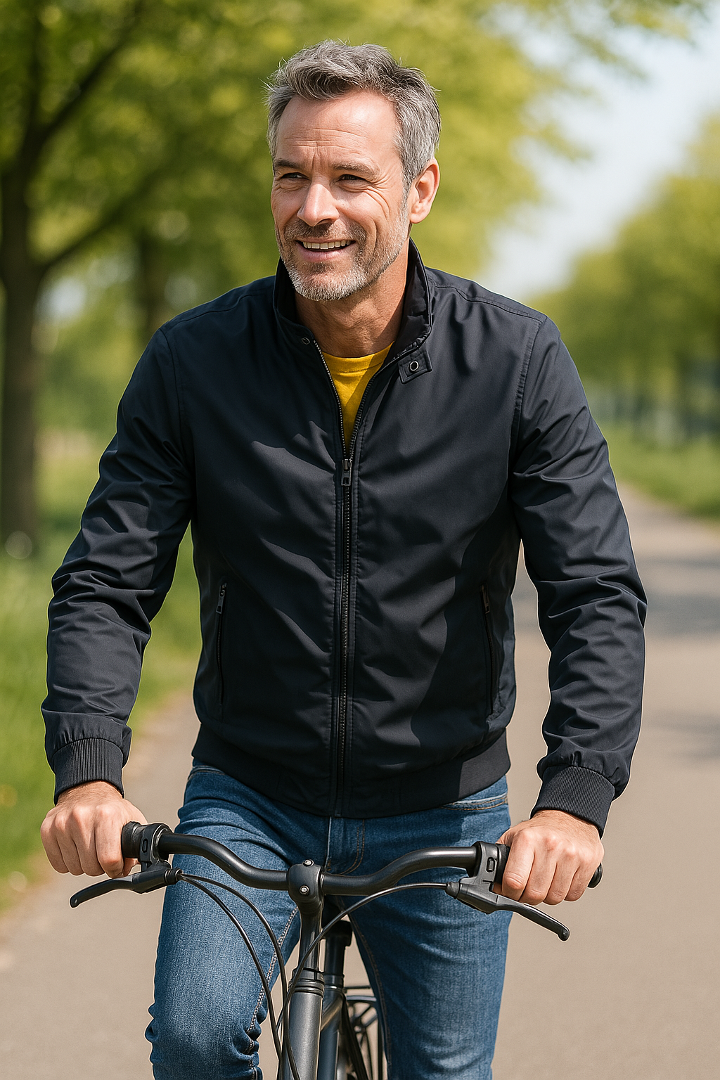 Men's Bomber Jacket with Stand Collar Full Zip Front and Side Pockets - Image 2