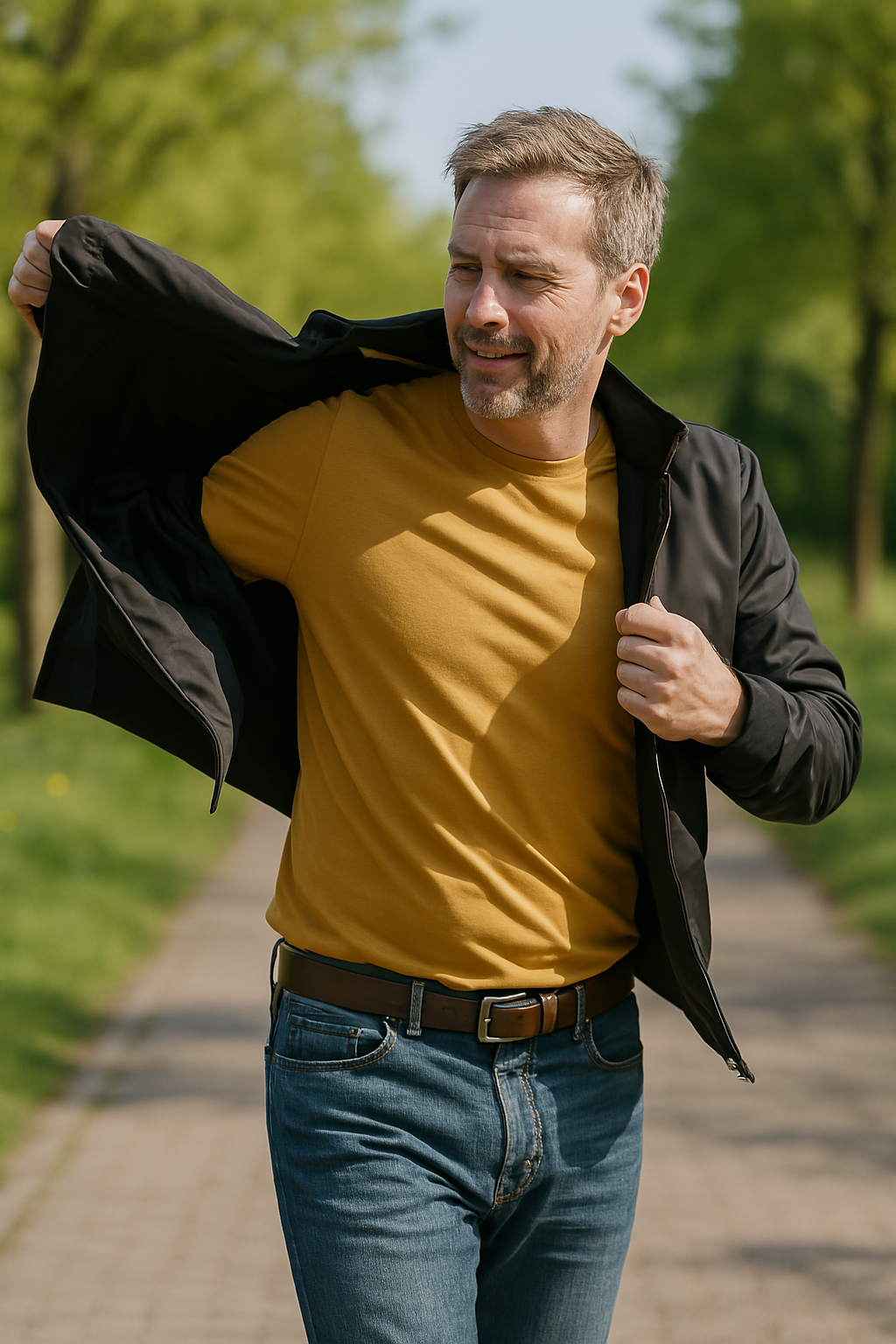 Men's Bomber Jacket with Stand Collar Full Zip Front and Side Pockets - Image 3
