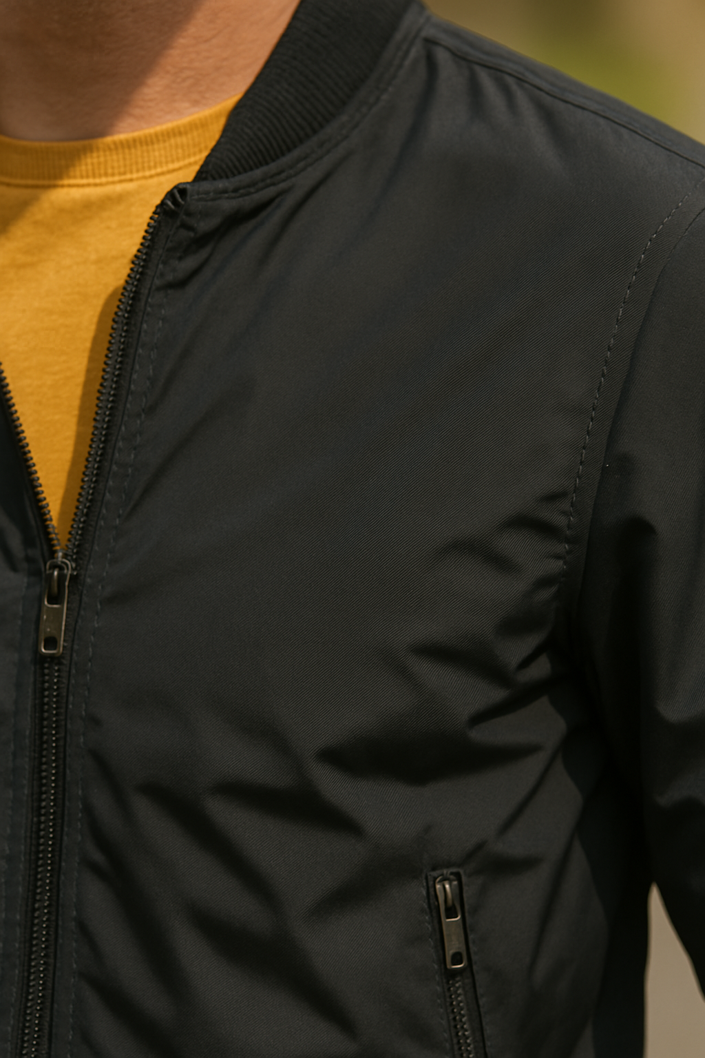 Men's Bomber Jacket with Stand Collar Full Zip Front and Side Pockets - Image 4