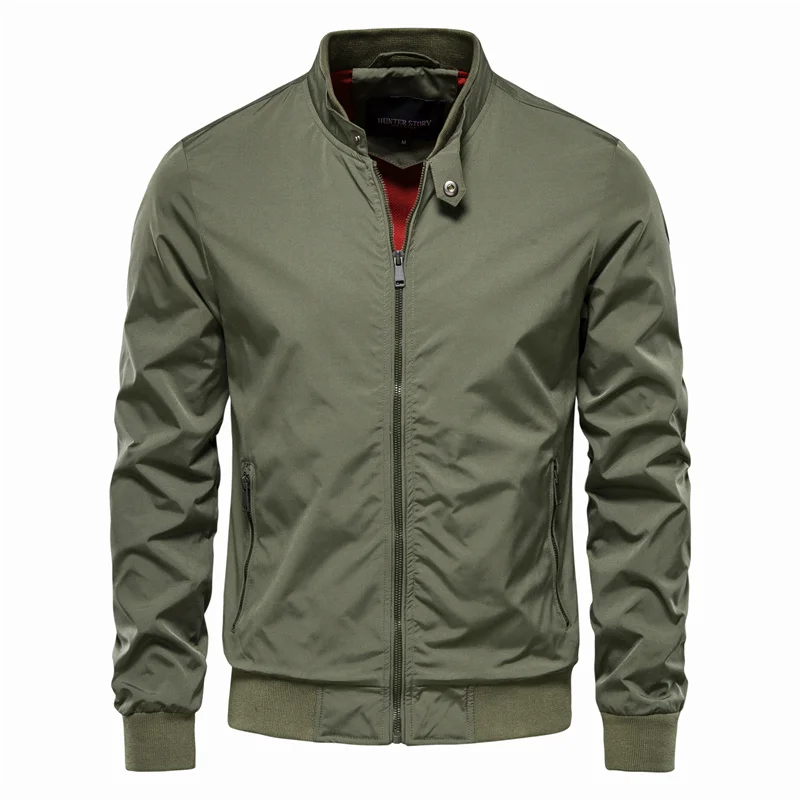 Men's Bomber Jacket with Stand Collar Full Zip Front and Side Pockets - Image 5