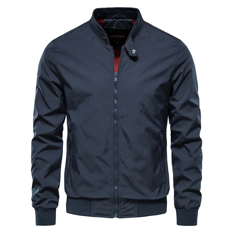 Men's Bomber Jacket with Stand Collar Full Zip Front and Side Pockets - Image 6