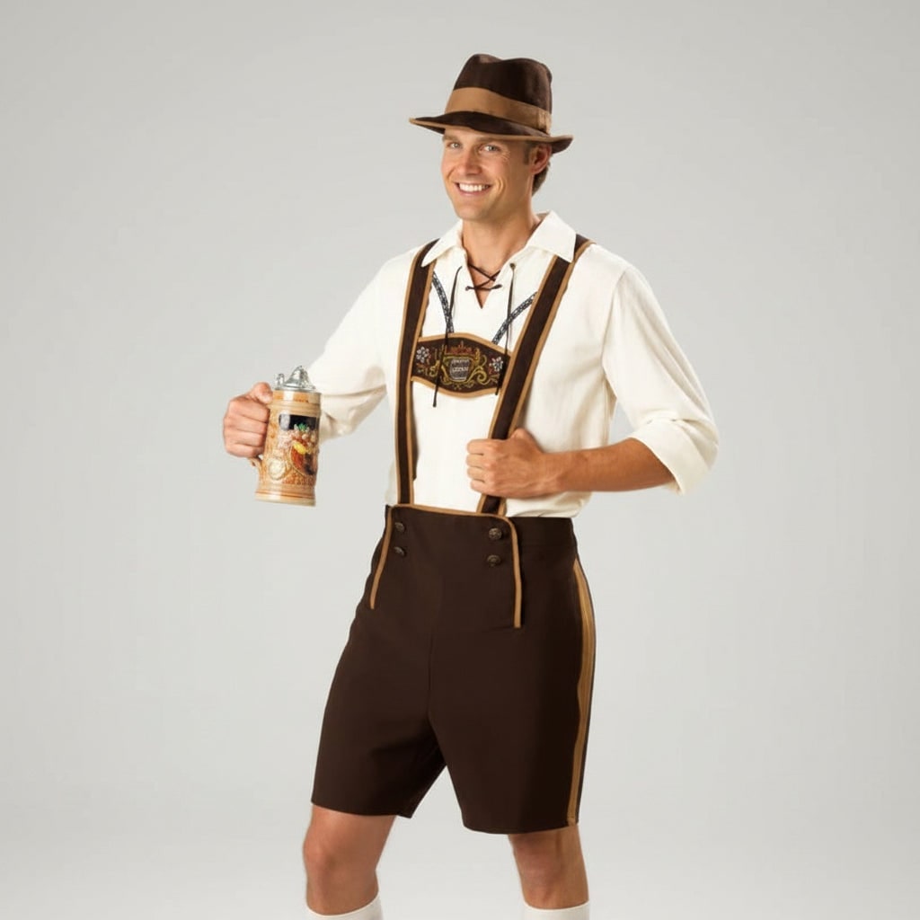 Men's Dirndl Oktoberfest Costume with Lederhosen Lace-Up Corset Bodice and Embroidered Chest Panel - Image 1