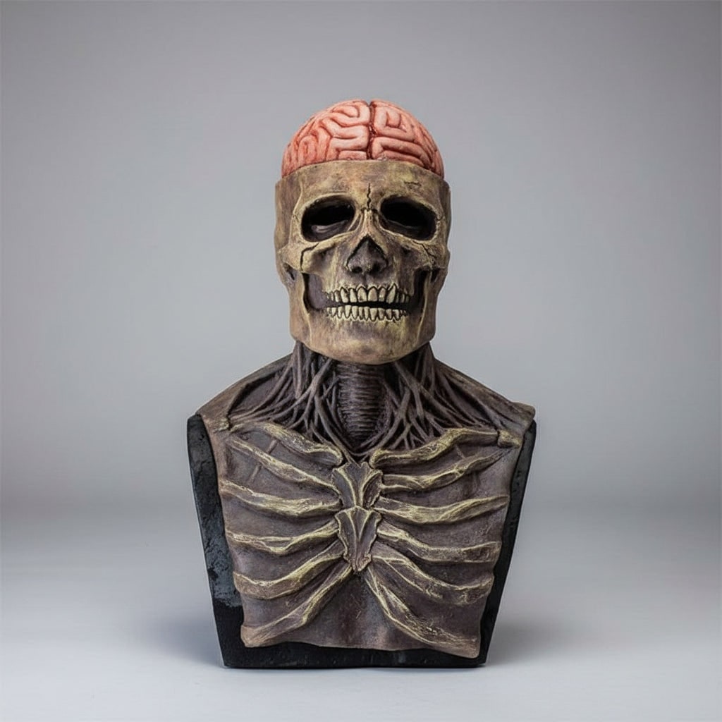 Men's Full Head Skull Mask with Skeleton Chest Bib and Creepy Anatomical Details for Halloween Costume - Image 1