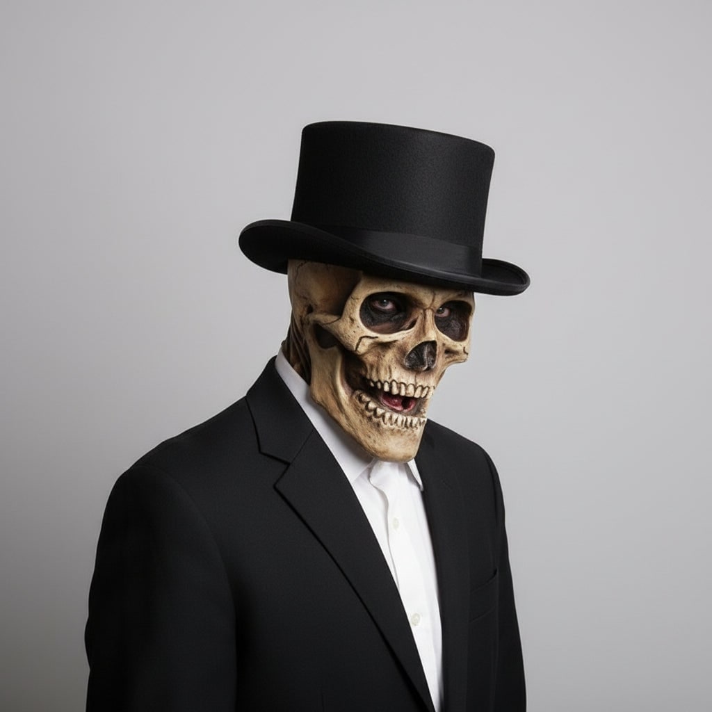 Men's Full Head Skull Mask with Skeleton Chest Bib and Creepy Anatomical Details for Halloween Costume - Image 3