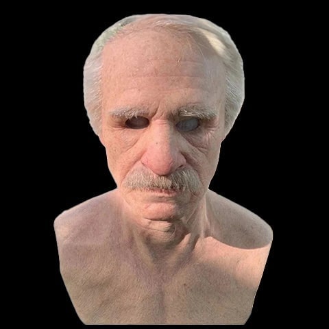 Men's Old Man Mask with Realistic Silicone Chest Bib and Creepy Facial Wrinkles - Image 11