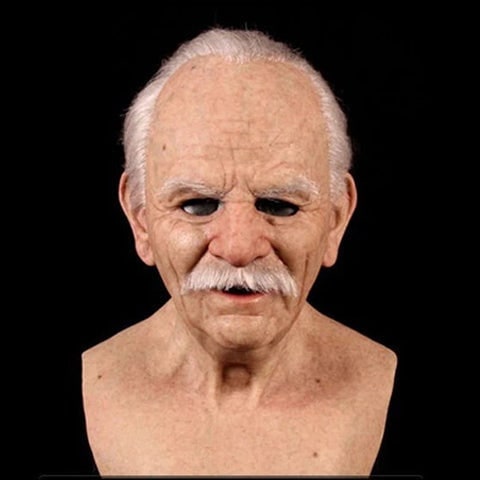 Men's Old Man Mask with Realistic Silicone Chest Bib and Creepy Facial Wrinkles - Image 12