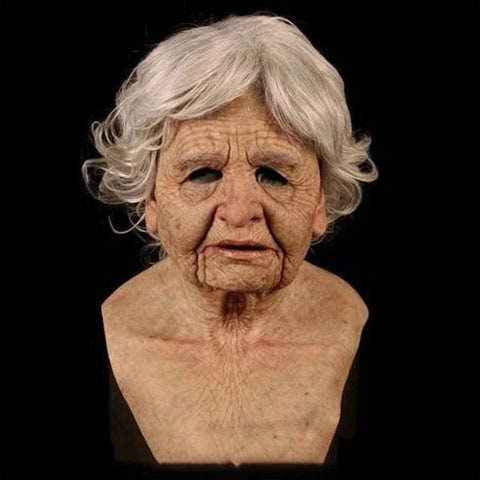 Men's Old Man Mask with Realistic Silicone Chest Bib and Creepy Facial Wrinkles - Image 14