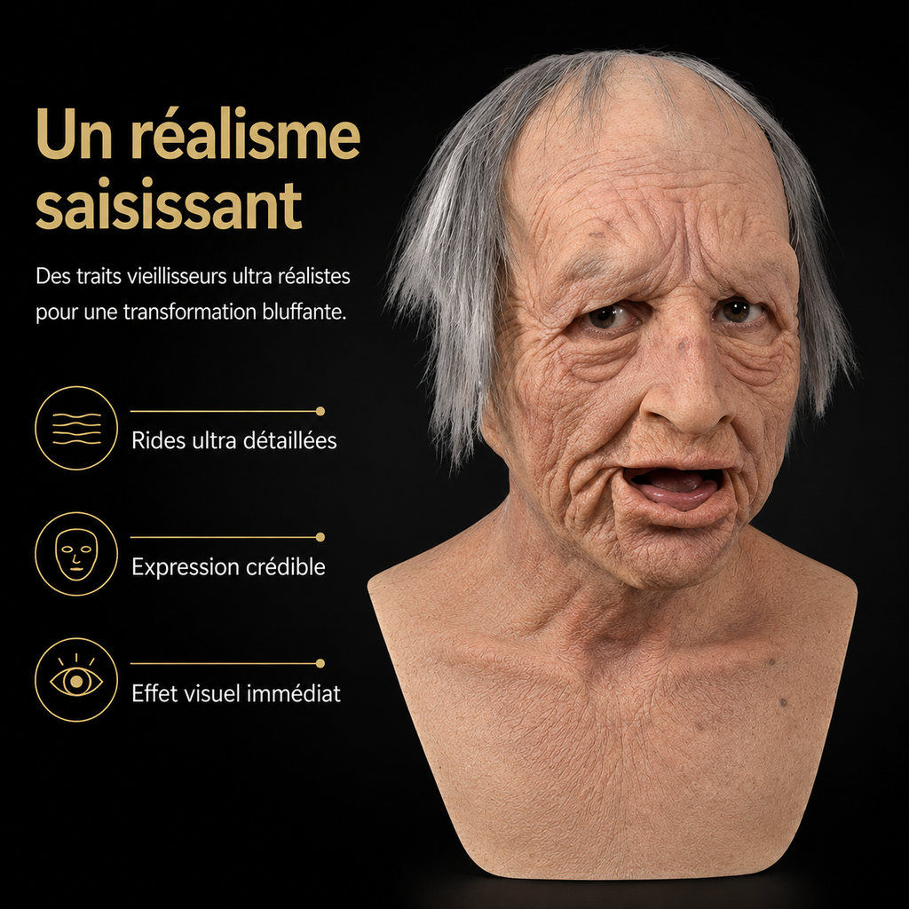 Men's Old Man Mask with Realistic Silicone Chest Bib and Creepy Facial Wrinkles - Image 2