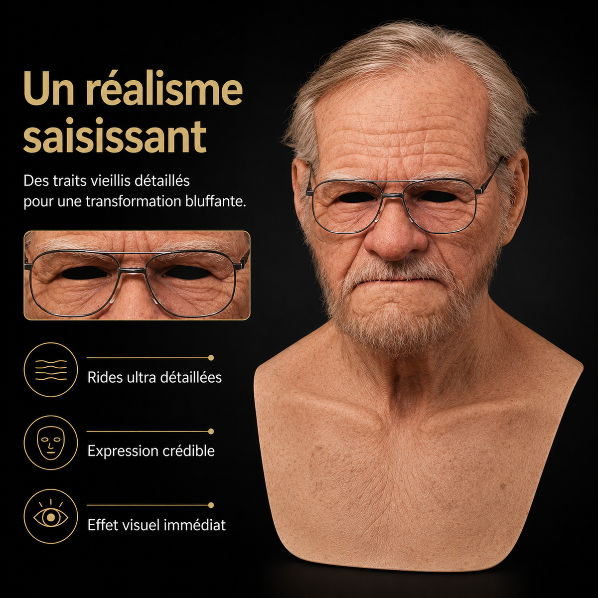 Men's Old Man Mask with Realistic Silicone Chest Bib and Creepy Facial Wrinkles - Image 3