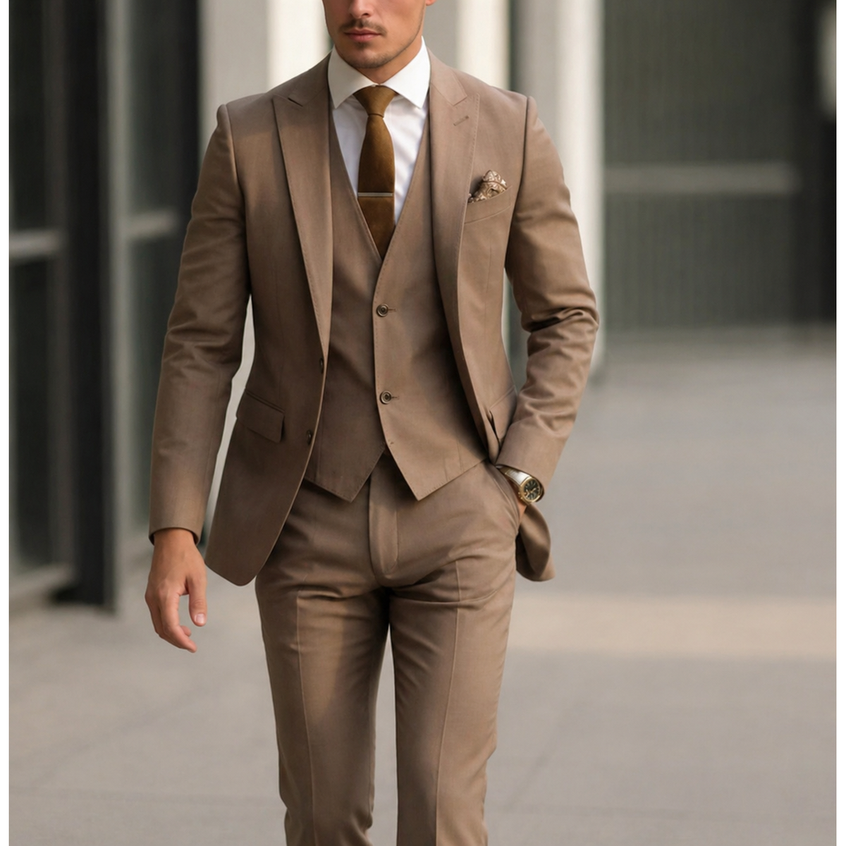 Men's Three Piece Suit with Slim Fit Single Breasted Blazer and Matching Waistcoat - Image 2