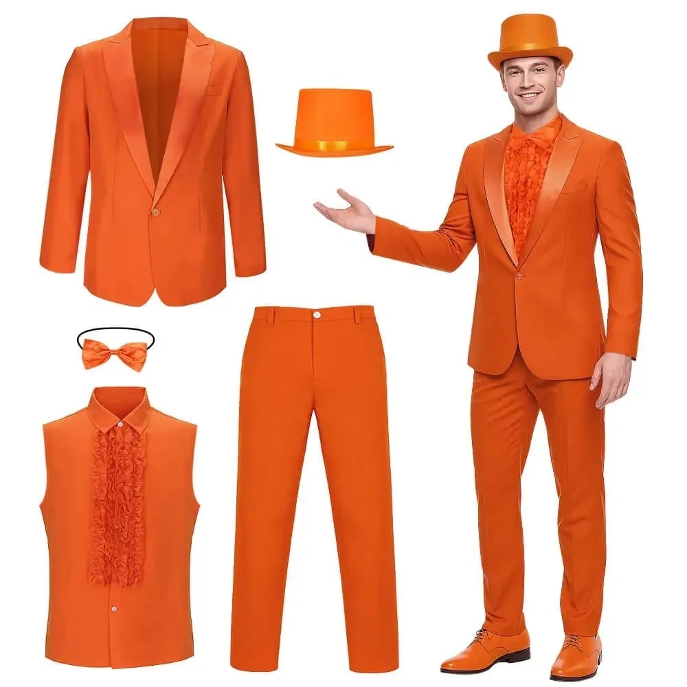 Men's Tuxedo Costume with Ruffled Shirt Bow Tie and Top Hat 5 Piece Formal Set - Image 3
